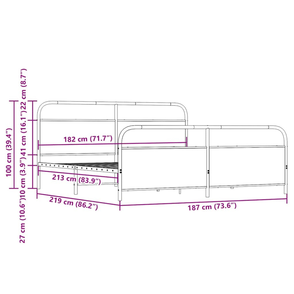 Produktbild för Sängram utan madrass metall rökfärgad ek 183x213 cm