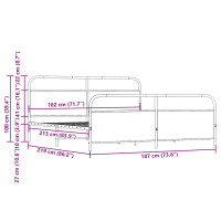 Produktbild för Sängram utan madrass metall rökfärgad ek 183x213 cm