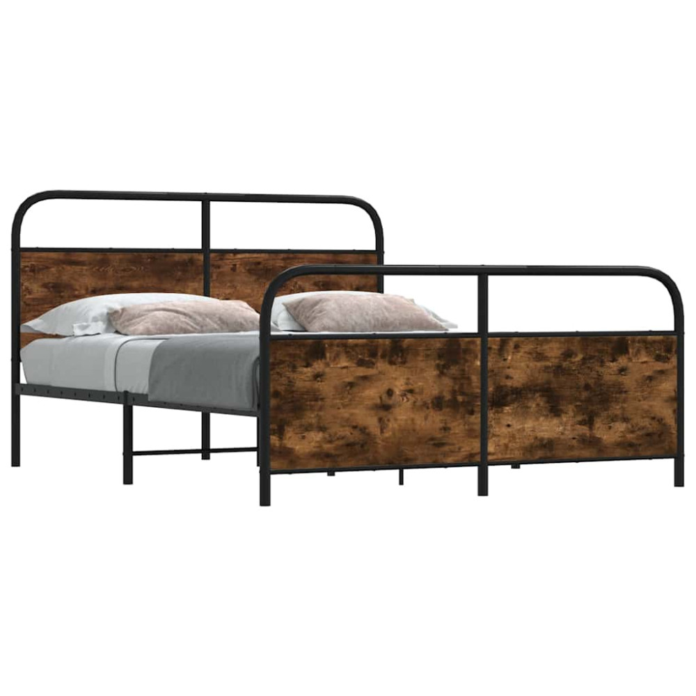 Produktbild för Sängram utan madrass metall rökfärgad ek 193x203 cm