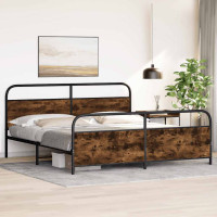 Produktbild för Sängram utan madrass metall rökfärgad ek 193x203 cm