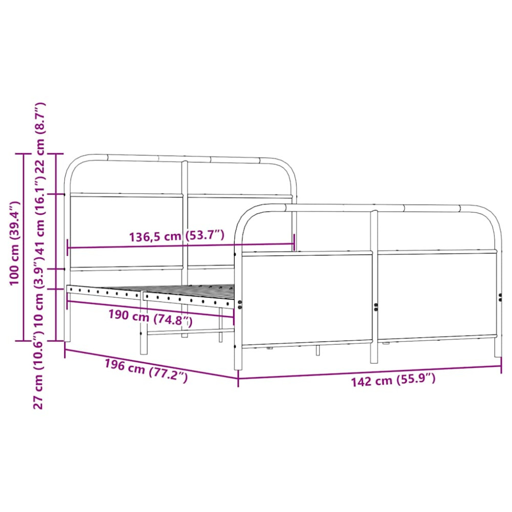 Produktbild för Sängram utan madrass metall sonoma-ek 137x190 cm