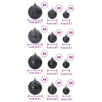 Produktbild för Julgranskulor 100 st svart Ø3/4/6 cm