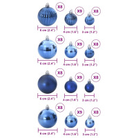 Produktbild för Julgranskulor 100 st blå Ø3/4/6 cm