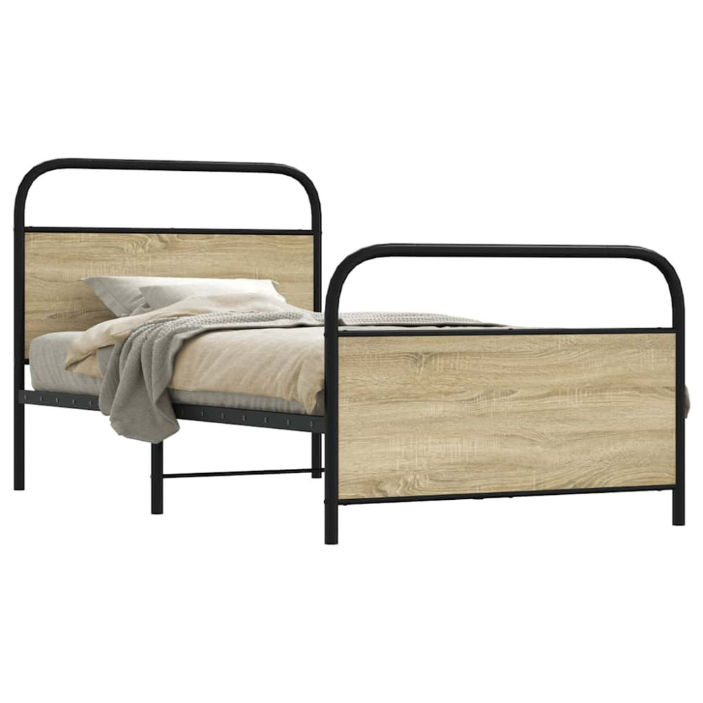 Produktbild för Sängram utan madrass sonoma-ek 107x203 cm konstruerad trä