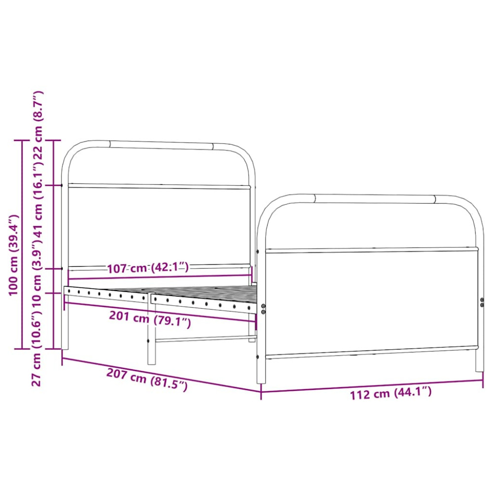 Produktbild för Sängram utan madrass sonoma-ek 107x203 cm konstruerad trä