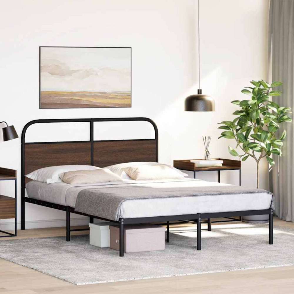 Produktbild för Sängram utan madrass brun ek 135x190 cm konstruerad trä