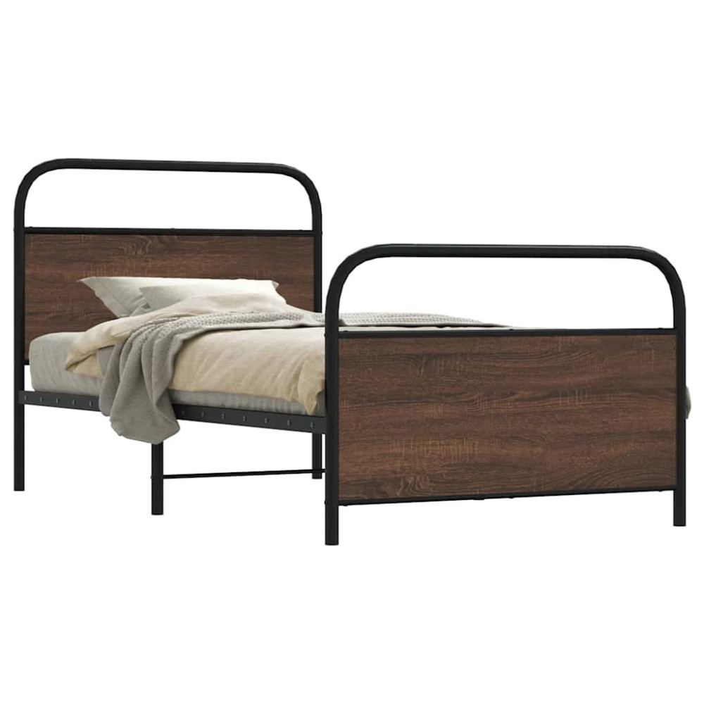 Produktbild för Sängram utan madrass brun ek 107x203 cm konstruerad trä