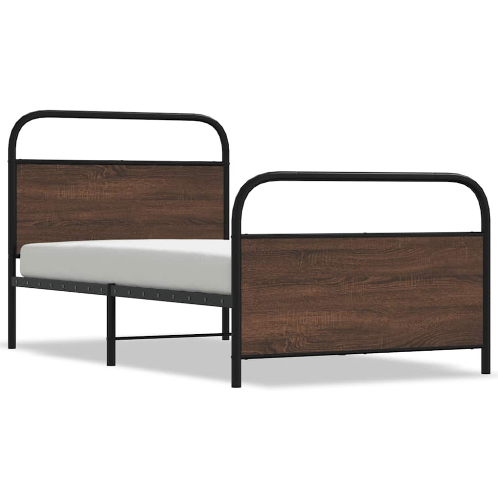 Produktbild för Sängram utan madrass brun ek 107x203 cm konstruerad trä