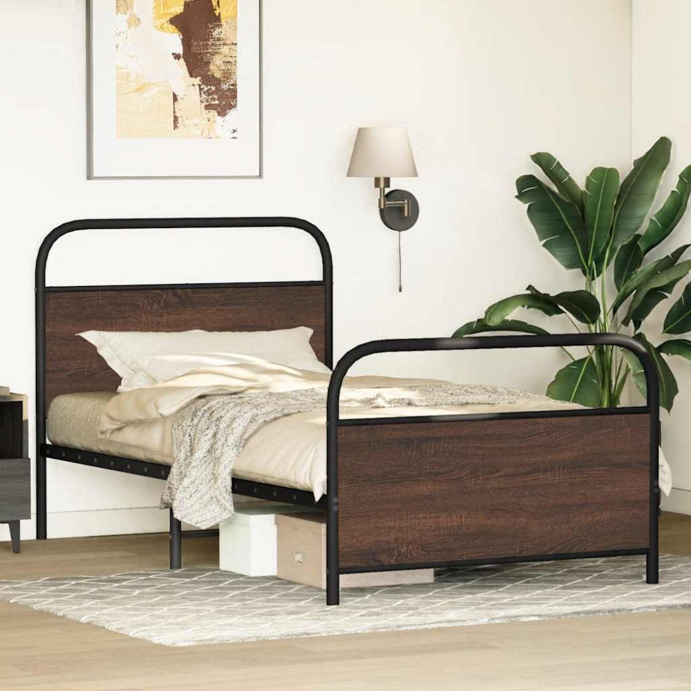 Produktbild för Sängram utan madrass brun ek 107x203 cm konstruerad trä