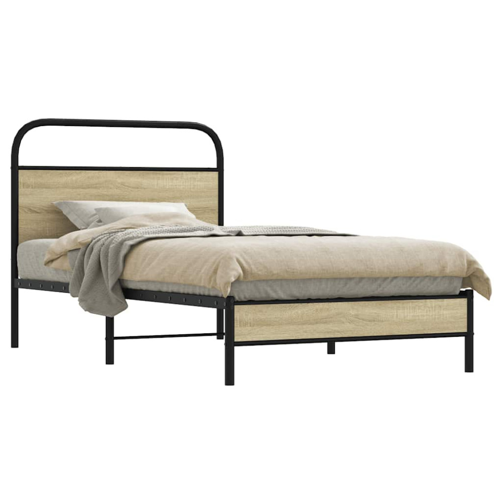 Produktbild för Sängram utan madrass sonoma-ek 107x203 cm konstruerad trä