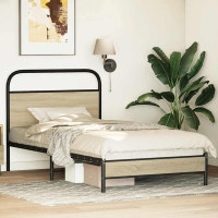 Produktbild för Sängram utan madrass sonoma-ek 107x203 cm konstruerad trä