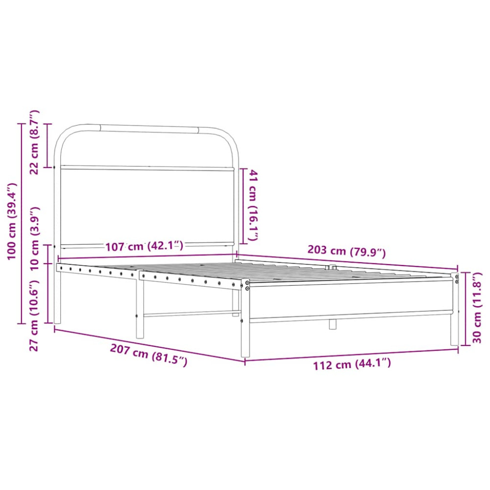 Produktbild för Sängram utan madrass sonoma-ek 107x203 cm konstruerad trä