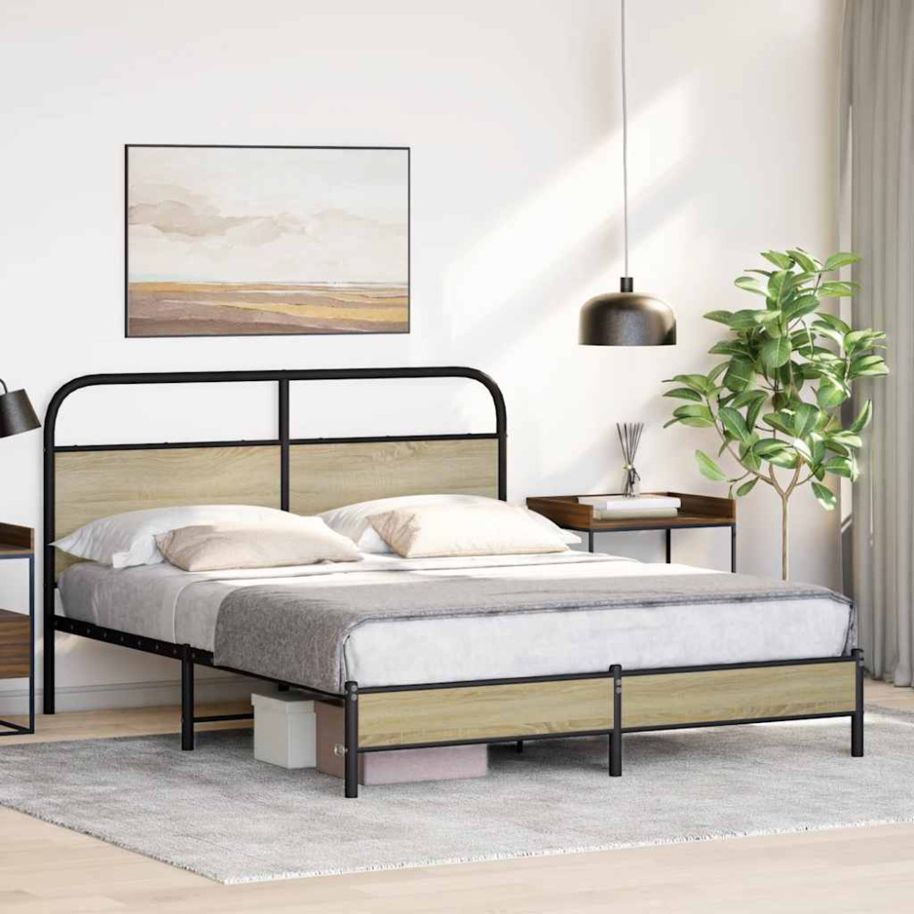 Produktbild för Sängram utan madrass sonoma-ek 160x200 cm konstruerad trä