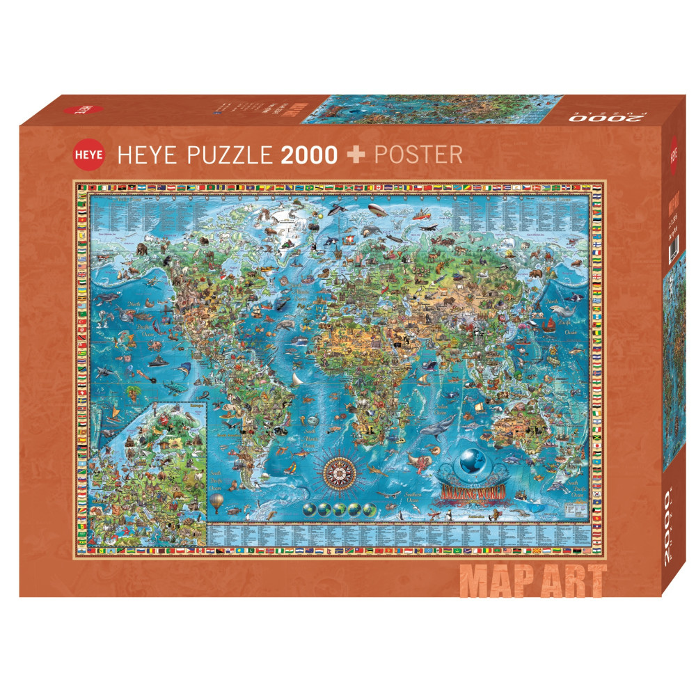 Produktbild för Fine Art Map Amazing World, Pussel, 2000 bitar, Heye
