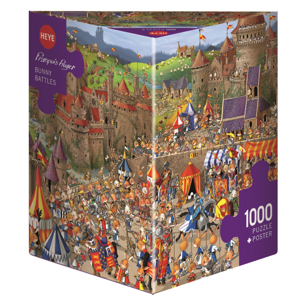 Produktbild för Triangular, Cartoon Ruyer Bunny Battles, Pussel, 1000 bitar, Heye