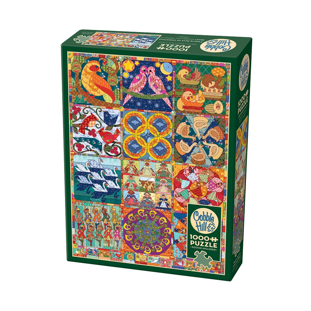 Produktbild för Twelve Days of Christmas Quilt, Pussel, 1000 bitar, Cobble Hill