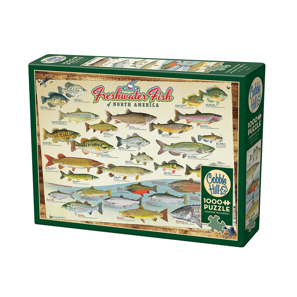 Produktbild för Freshwater Fish of North America, Pussel, 1000 bitar, Cobble Hill