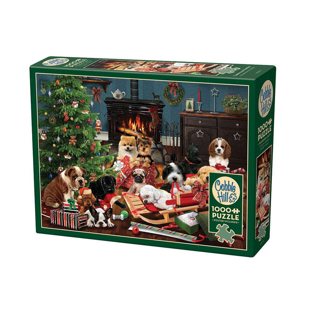 Produktbild för Christmas Puppies, Pussel, 1000 bitar, Cobble Hill