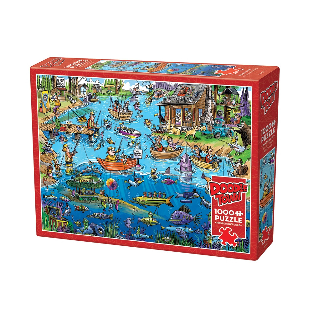 Produktbild för DoodleTown: Gone Fishing, Pussel, 1000 bitar, Cobble Hill