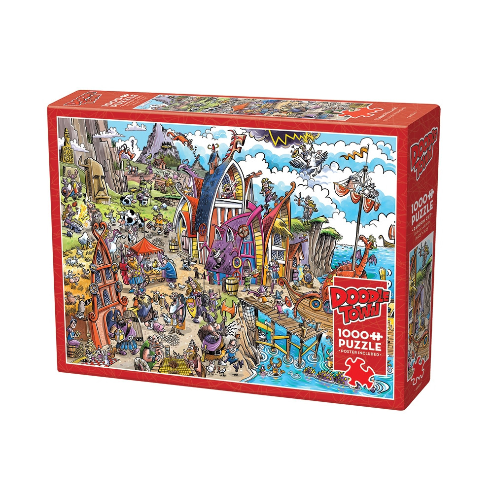 Produktbild för DoodleTown: Viking Village, Pussel, 1000 bitar, Cobble Hill