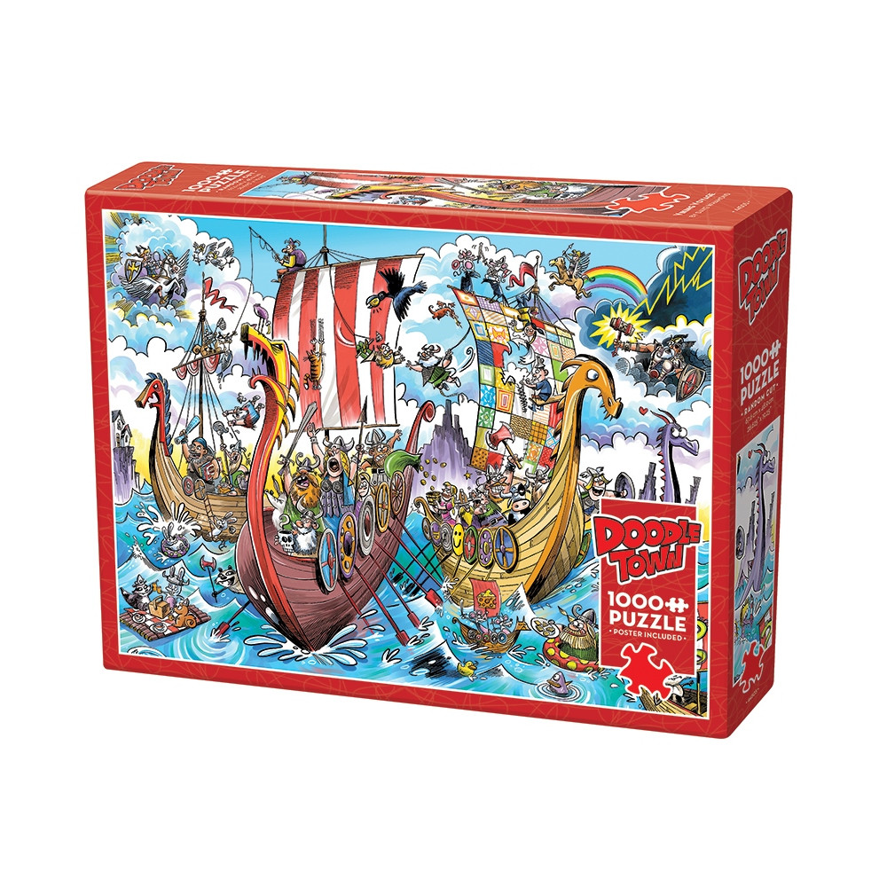 Produktbild för DoodleTown: Viking Voyage, Pussel, 1000 bitar, Cobble Hill