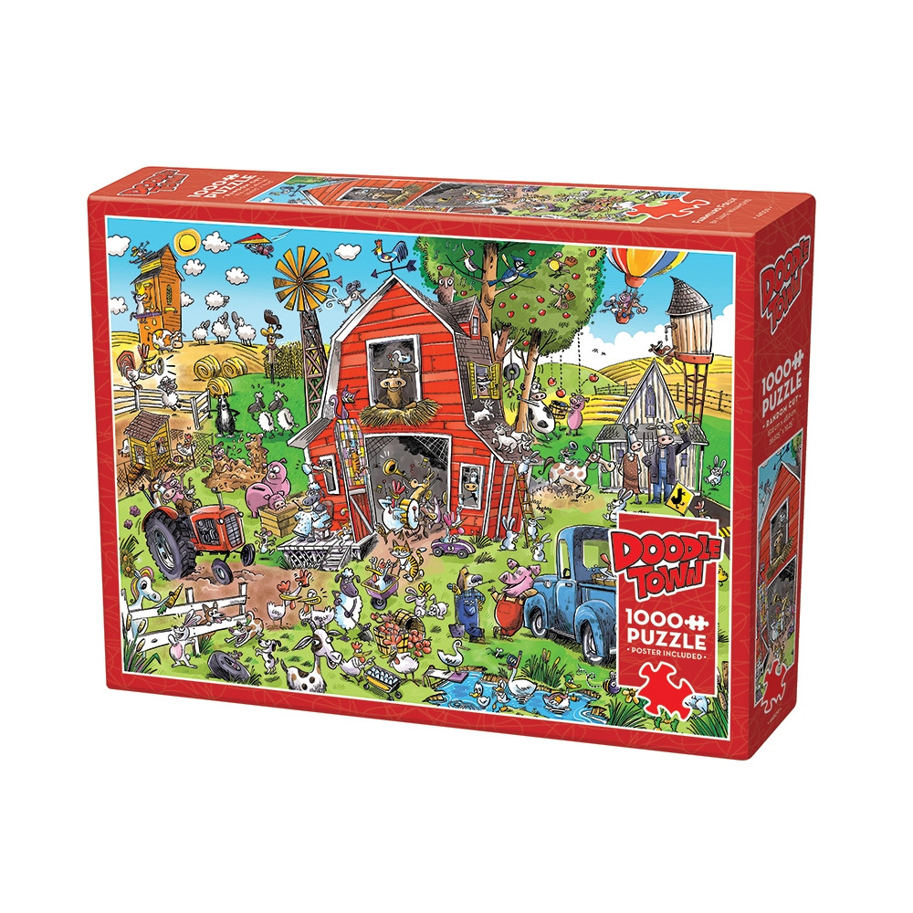 Produktbild för DoodleTown: Farmyard Folly, Pussel, 1000 bitar, Cobble Hill