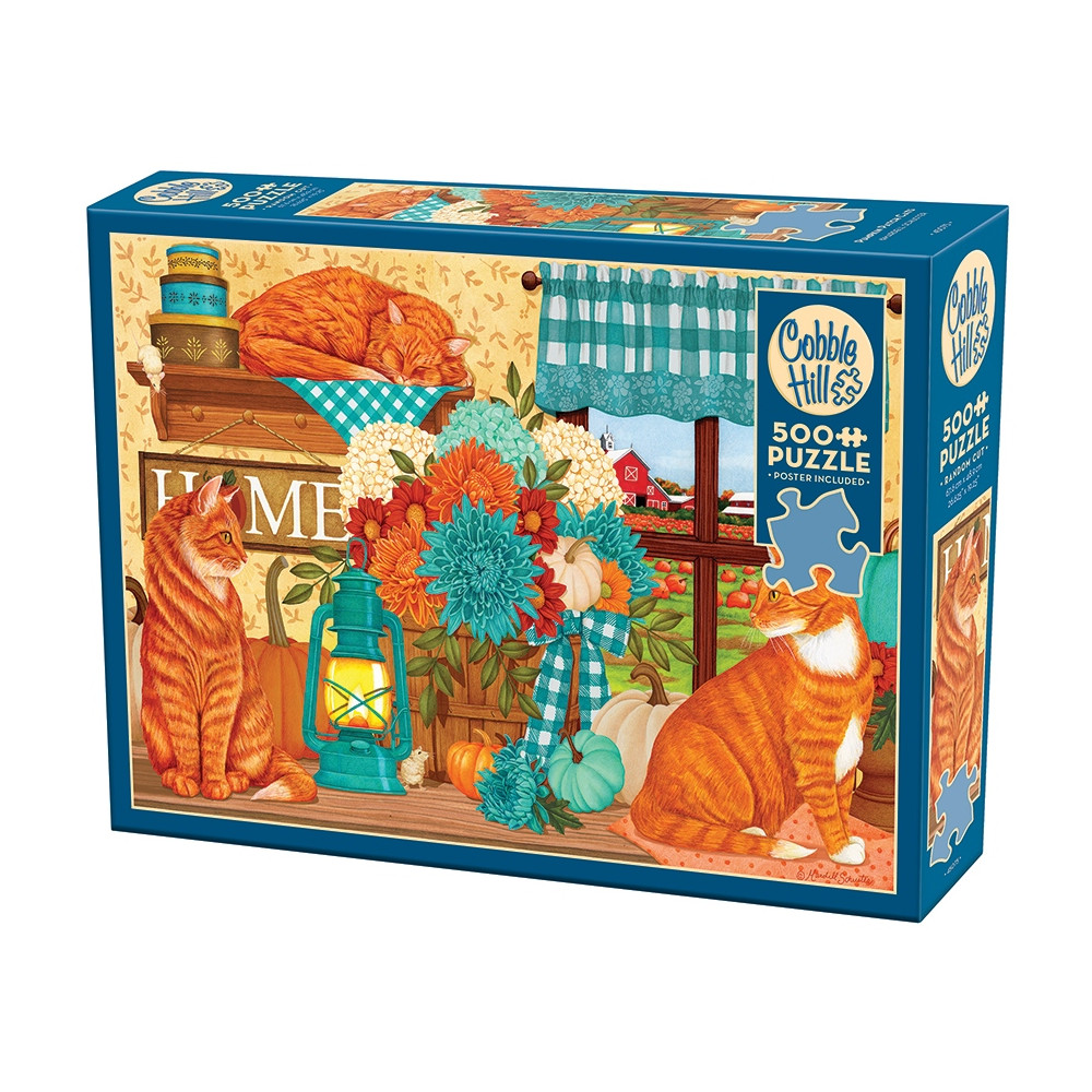 Produktbild för Pumpkin Patch Cats, Pussel, 500 bitar, Cobble Hill