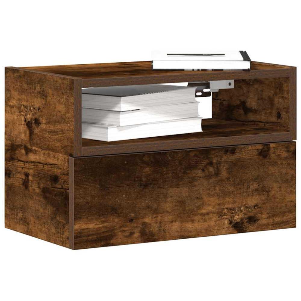 Produktbild för Väggmonterat sängbord 2 st rökfärgad ek 45x26x28,5 cm