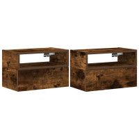 Produktbild för Väggmonterat sängbord 2 st rökfärgad ek 45x26x28,5 cm