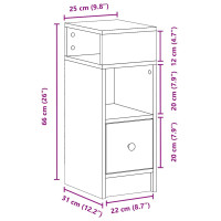 Produktbild för Sängbord 2 st med låda vit 25x31x66 cm