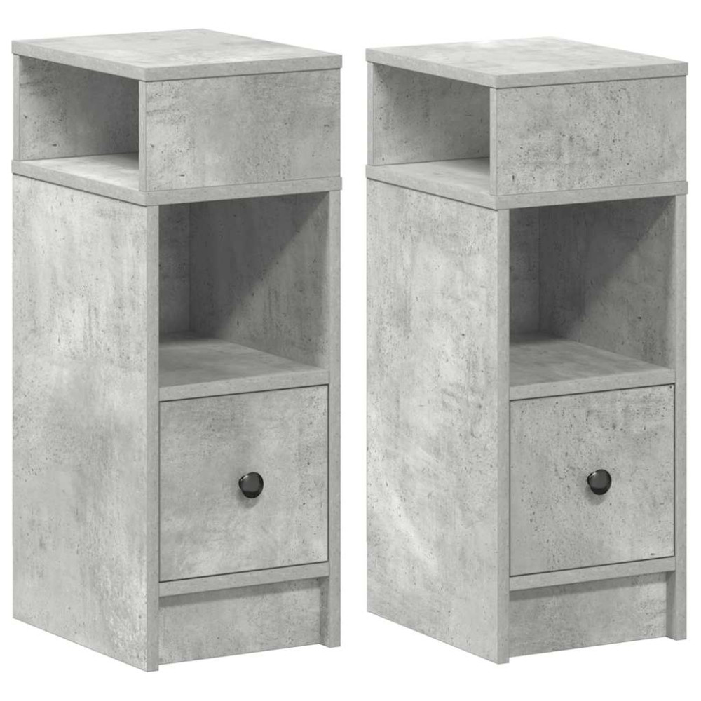 Produktbild för Sängbord 2 st med låda betonggrå 25x31x66 cm
