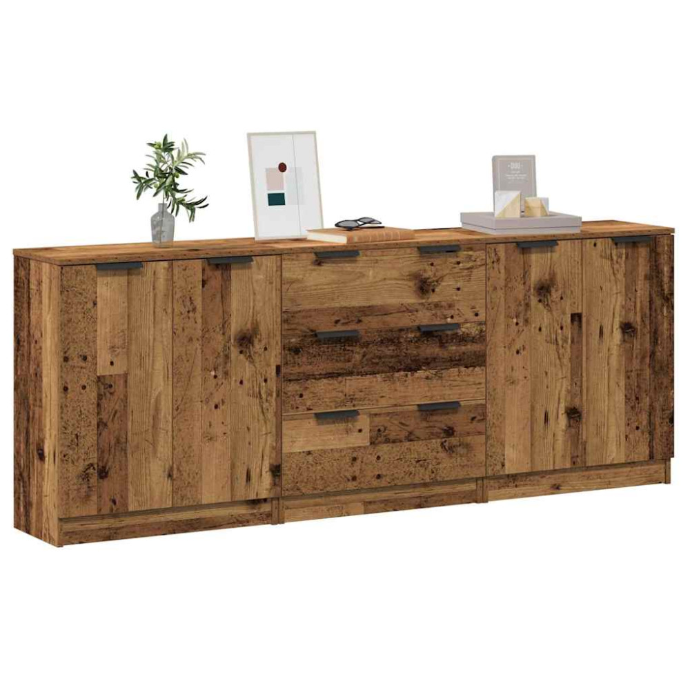 Produktbild för Skänkar 3 delar åldrat trä 60x30x70 cm konstruerat trä
