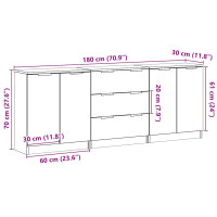 Produktbild för Skänkar 3 delar åldrat trä 60x30x70 cm konstruerat trä