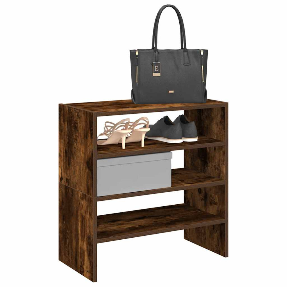 Produktbild för Skohyllor 2 st stapelbara rökfärgad ek 60x30x30,5 cm