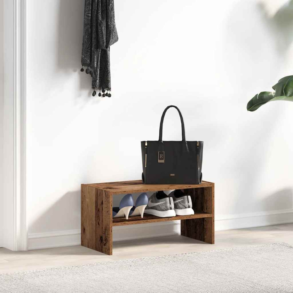 Produktbild för Skohylla stapelbar åldrat trä 60x30x30,5 cm