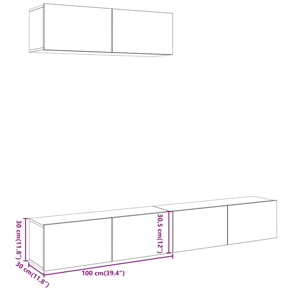 Produktbild för Väggmonterade TV-skåp 3 st 100x30x30 cm konstruerat trä