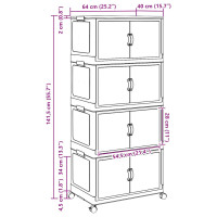 Produktbild för Förvaringslåda stapelbar med hjul 4 nivåer 75 L 65x40x145 cm