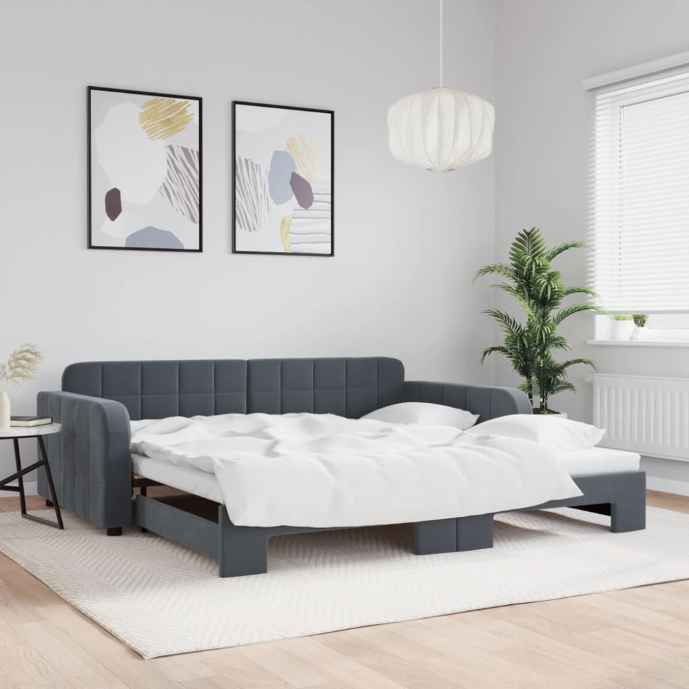 Produktbild för Dagbädd utdragbar mörkgrå 100x200 cm sammet