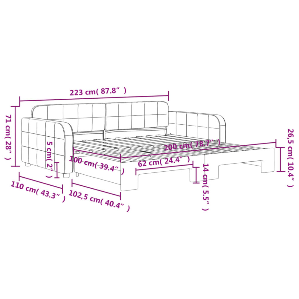 Produktbild för Dagbädd utdragbar mörkgrå 100x200 cm sammet