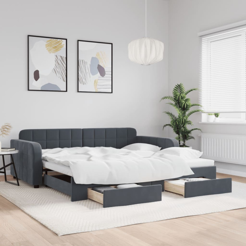 Produktbild för Dagbädd utdragbar med lådor mörkgrå 100x200 cm sammet