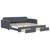 Produktbild för Dagbädd utdragbar med lådor mörkgrå 100x200 cm sammet