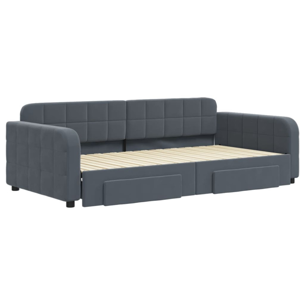 Produktbild för Dagbädd utdragbar med lådor mörkgrå 100x200 cm sammet