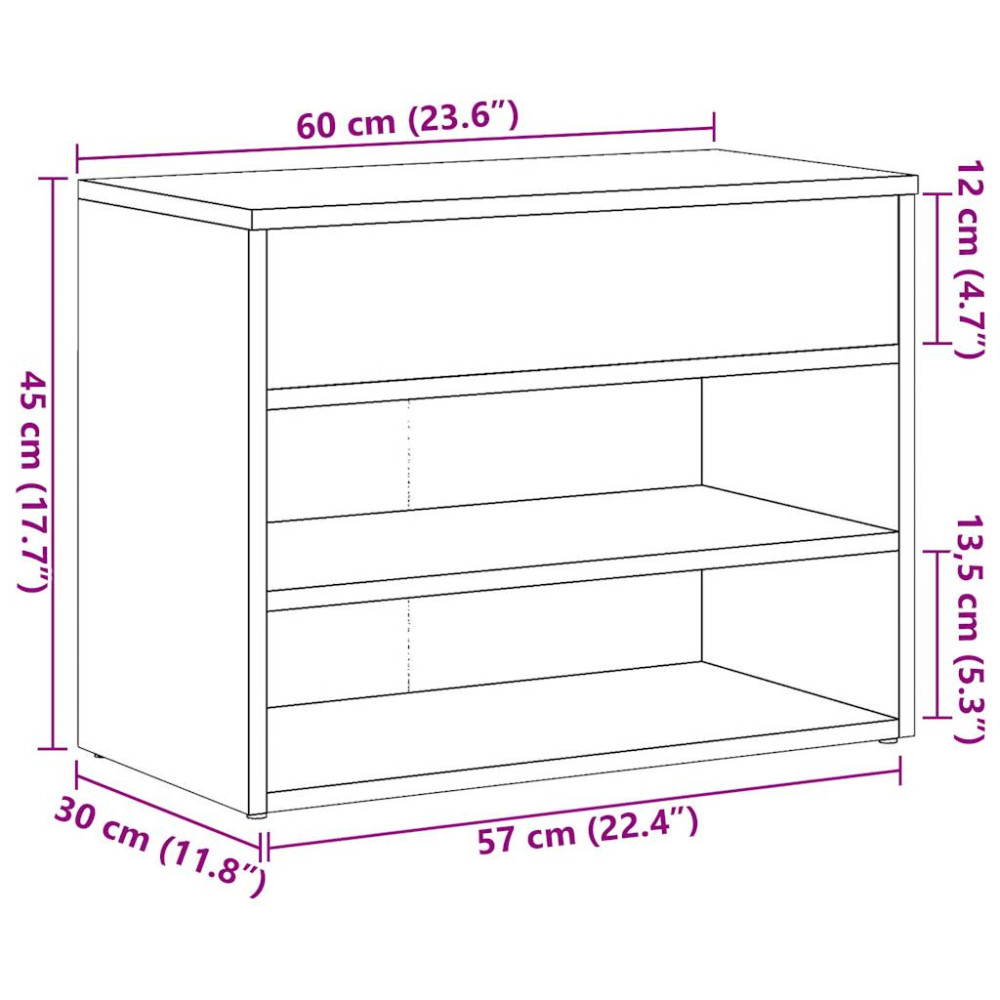 Produktbild för Skobänk åldrat trä 60x30x45 cm konstruerat trä