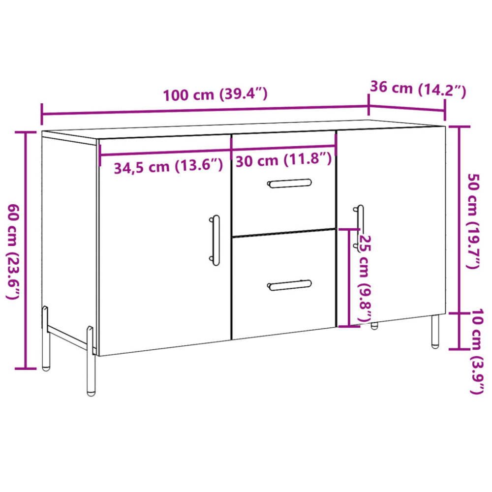 Produktbild för Skänk artisan ek 100x36x60 cm konstruerat trä