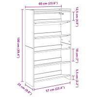 Produktbild för Skohylla rökfärgad ek 60x25x100 cm konstruerat trä