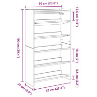 Produktbild för Skohylla ek 60x25x100 cm konstruerat trä