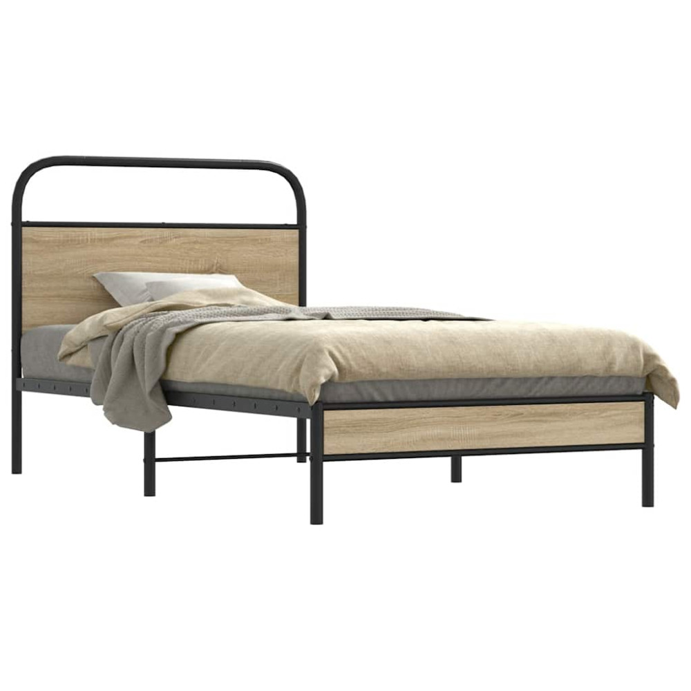 Produktbild för Sängram utan madrass rökfärgad ek 107x203 cm konstruerad trä