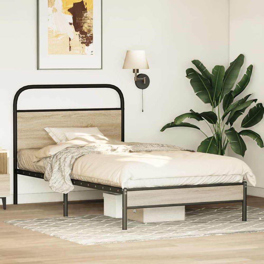 Produktbild för Sängram utan madrass rökfärgad ek 107x203 cm konstruerad trä
