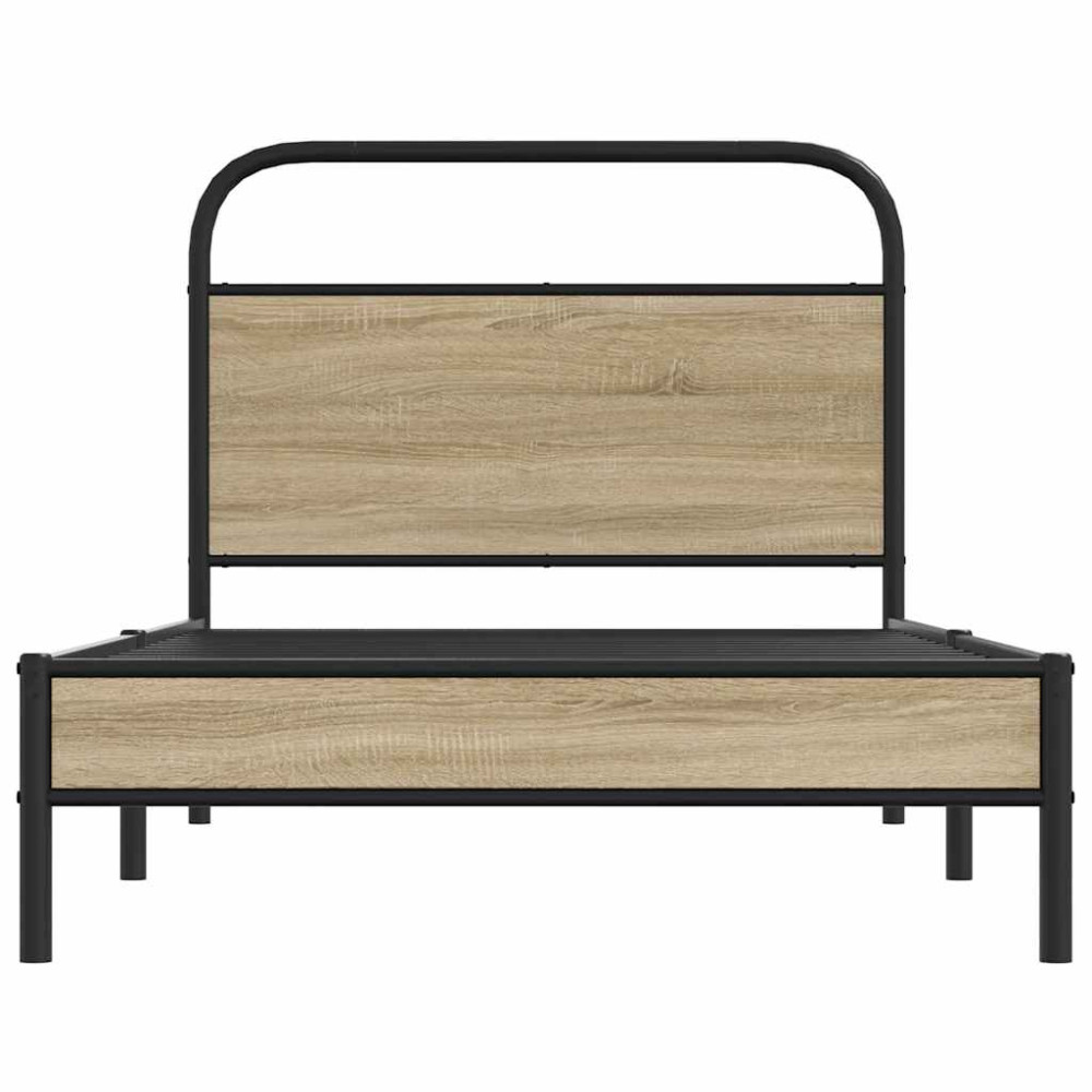 Produktbild för Sängram utan madrass rökfärgad ek 107x203 cm konstruerad trä