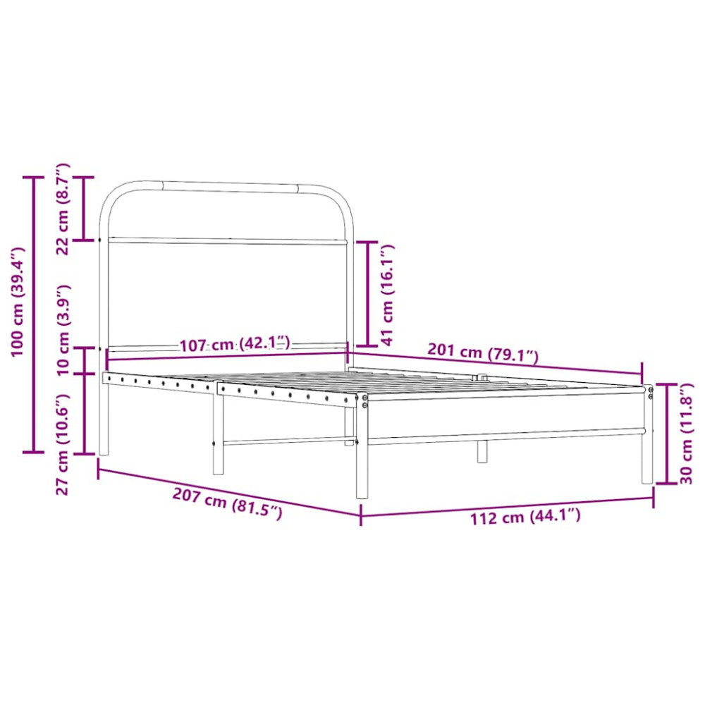 Produktbild för Sängram utan madrass rökfärgad ek 107x203 cm konstruerad trä